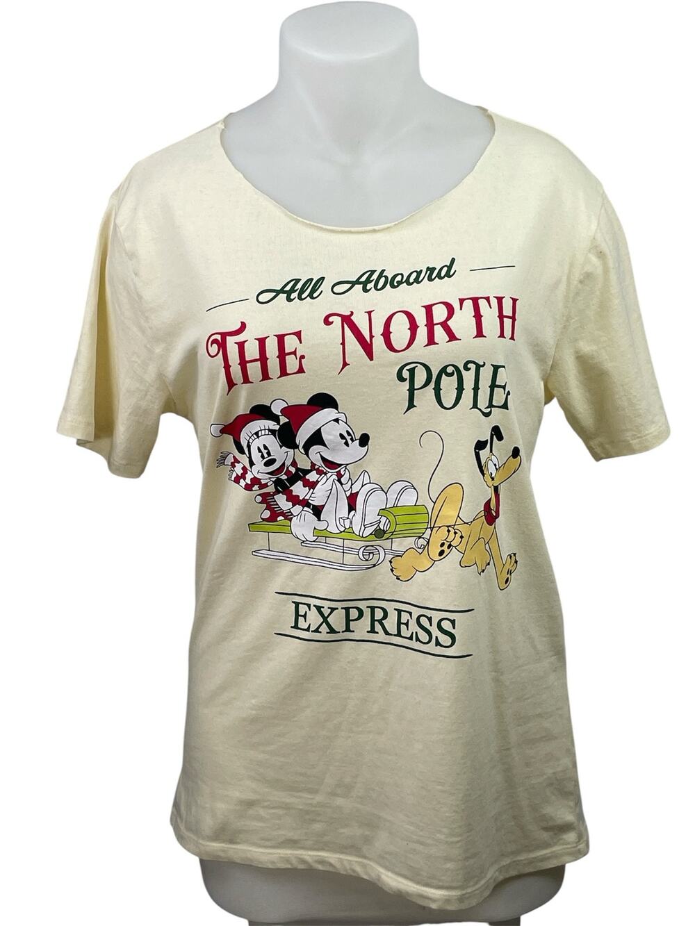 Disney Mickey & Friends Women's Cream Short Sleeve Graphic Tee T-shirt Top Sz L